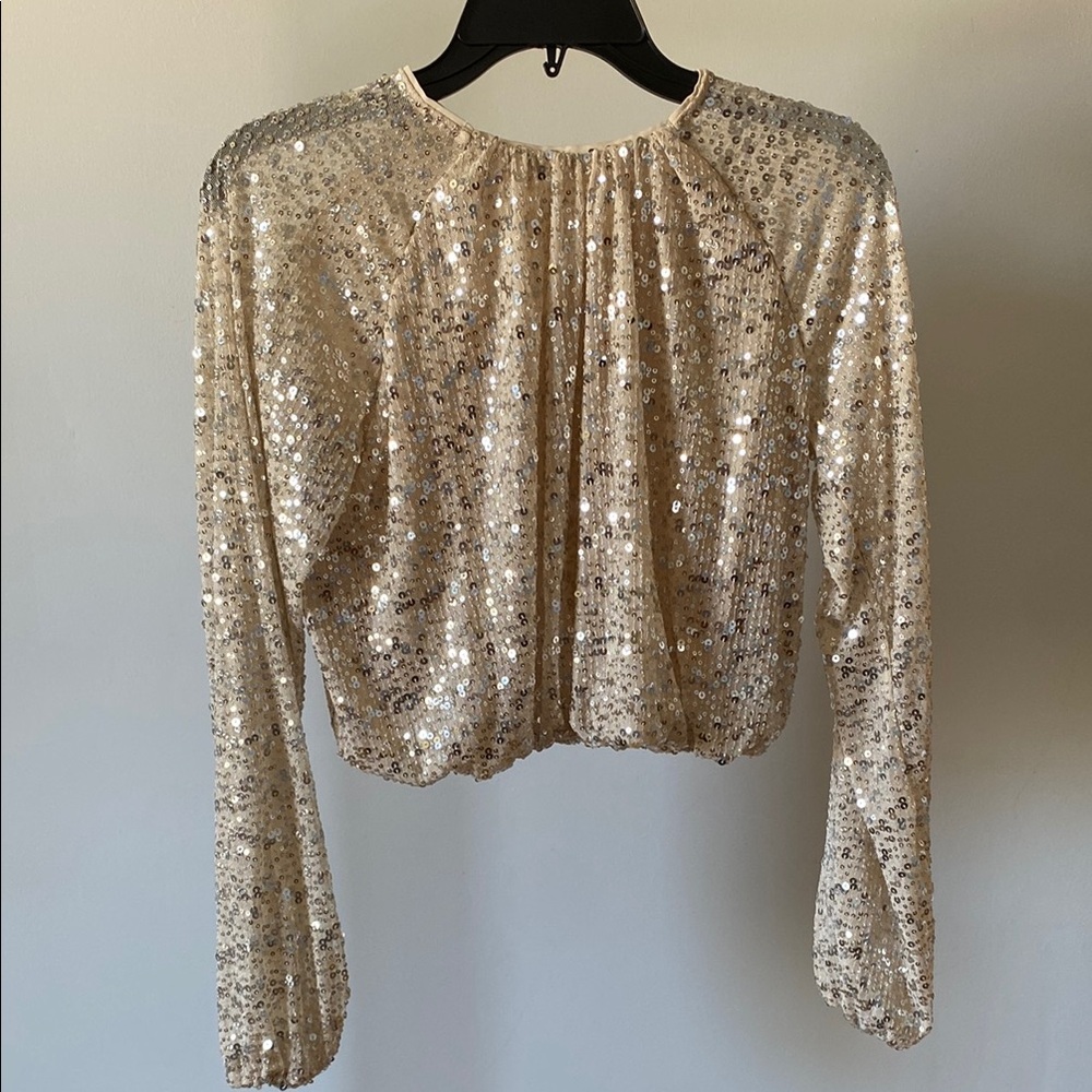 Sequin Long Sleeve Top - Cream